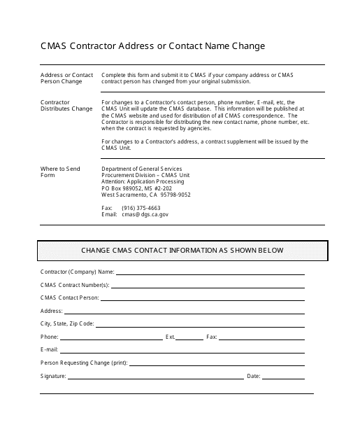 Cmas Contractor Address or Contact Name Change Form - California Download Pdf