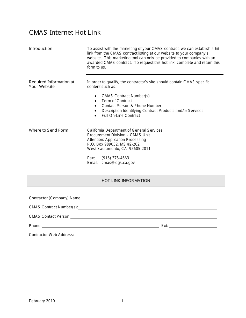 California Cmas Hot Link Form Fill Out, Sign Online and