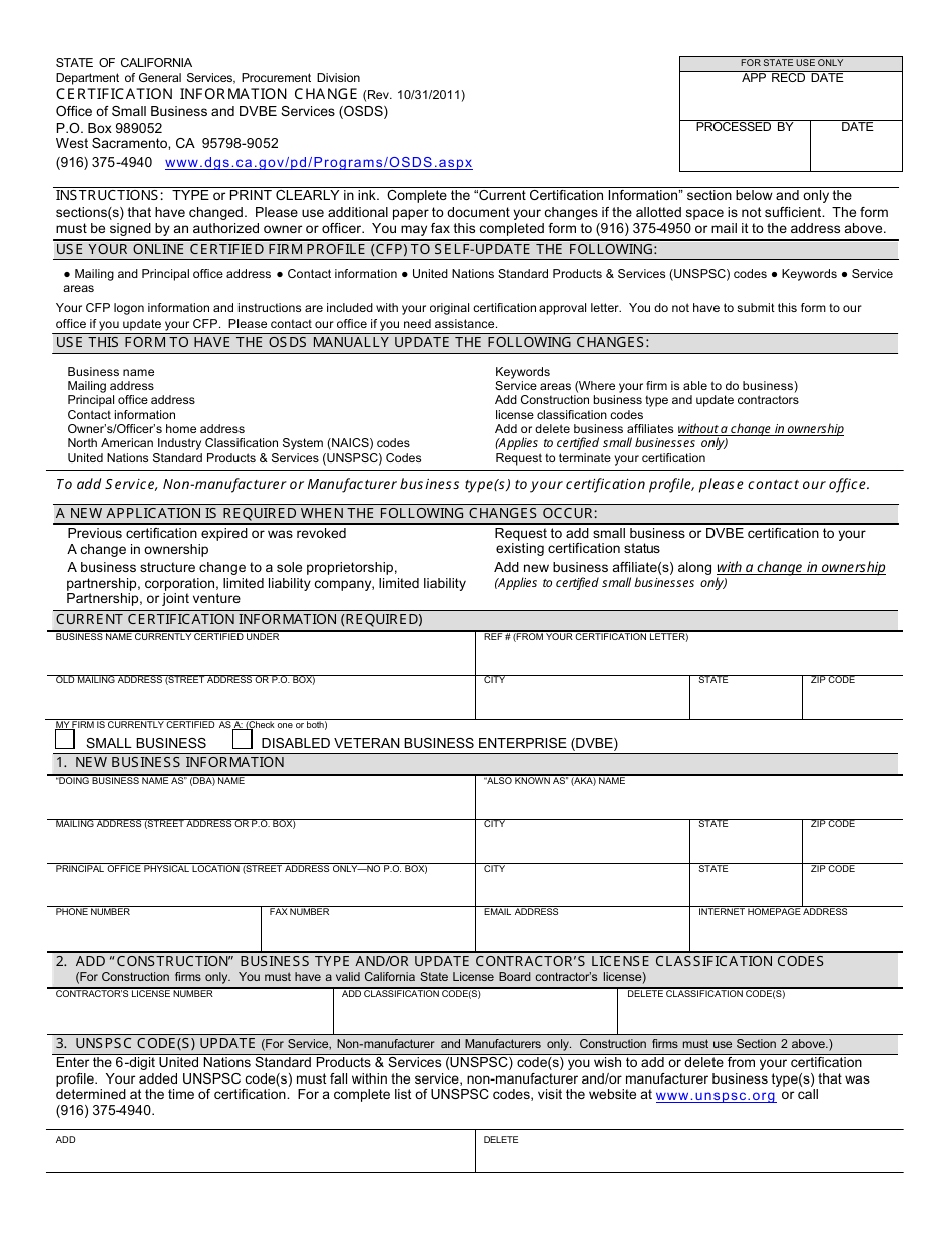 California Certification Information Change Form - Fill Out, Sign ...