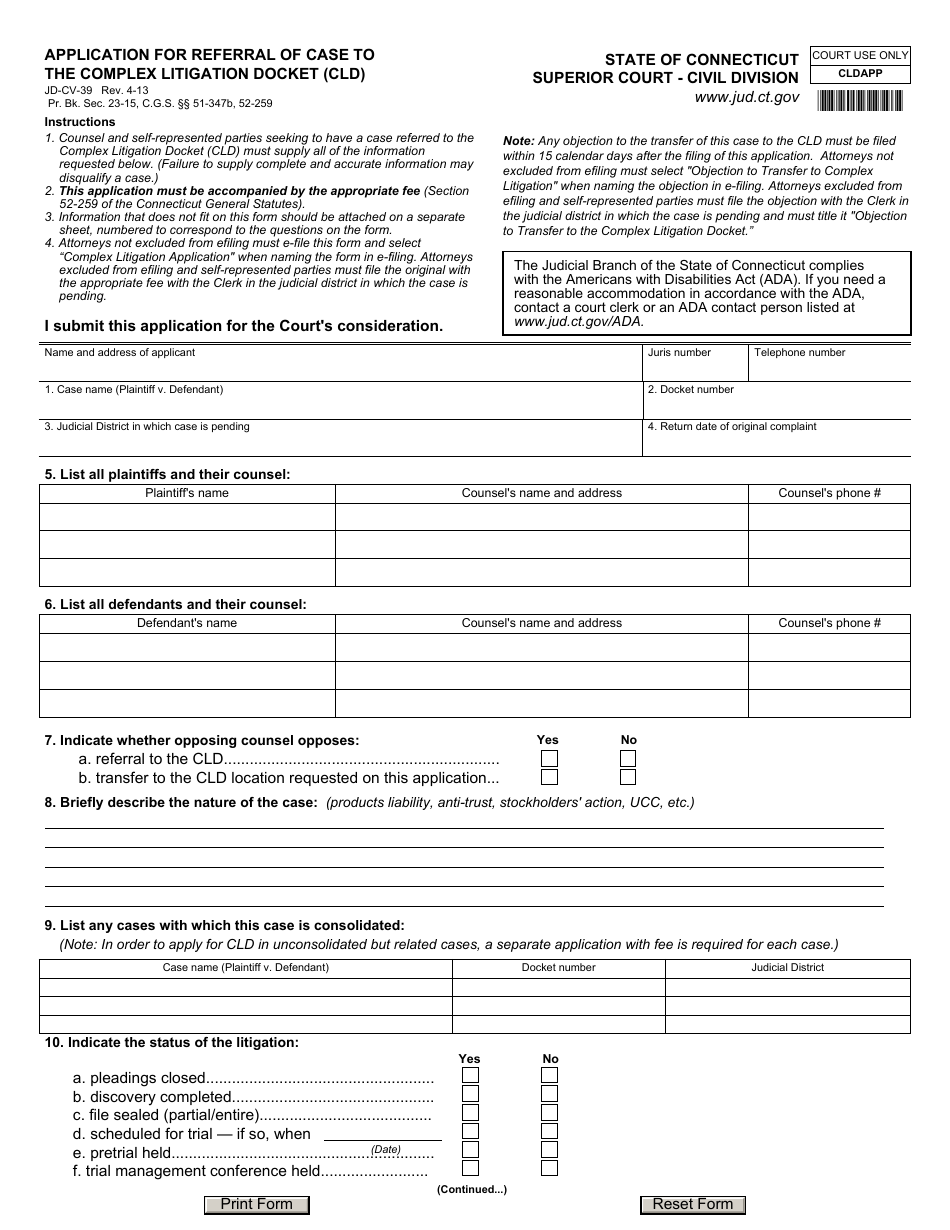 Form JD-CV-39 - Fill Out, Sign Online and Download Fillable PDF ...