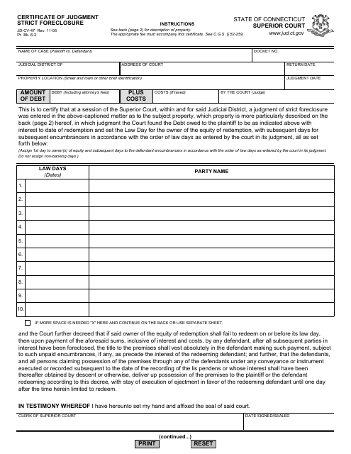 Form JD-CV-47  Printable Pdf