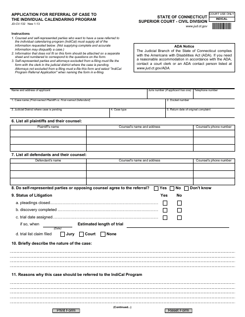 Form JD-CV-132  Printable Pdf