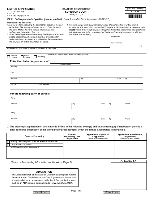 Form JD-CL-121  Printable Pdf