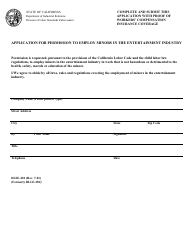 Document preview: DLSE Form 281 Application for Permission to Employ Minors in the Entertainment Industry - California