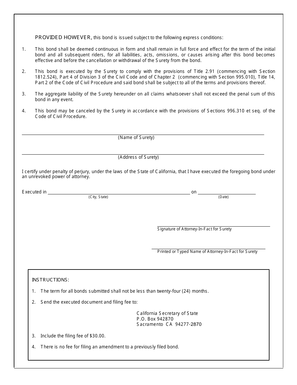Form SFSB-452 Nurses Registry Surety Bond - California, Page 2