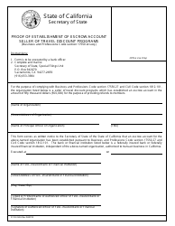 Document preview: Form SFSB-263A Seller of Travel Discount Programs Surety Bond - Proof of Escrow Account - California