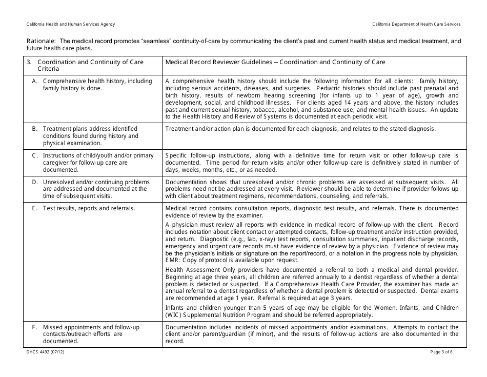 Instructions for Form DHCS4492 Medical Record Review Tool - California, Page 3