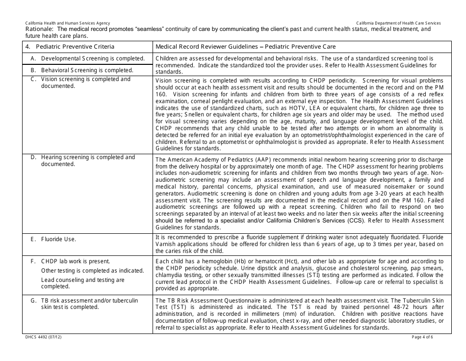 Instructions for Form DHCS4492 Medical Record Review Tool - California, Page 4