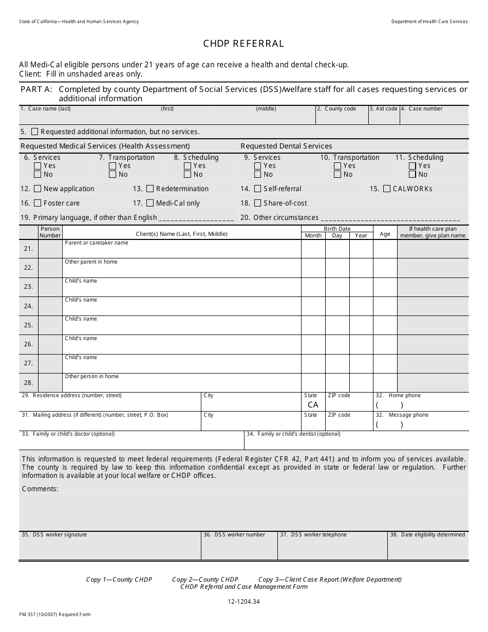 Form PM357 Chdp Referral - California, Page 1