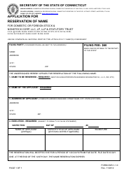 Document preview: Form CNR-1-1.0 Application for Reservation of Name - Connecticut