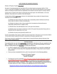 Document preview: Request for Waiver of Late Filing Fee for Annual Exempt Property Report - Colorado
