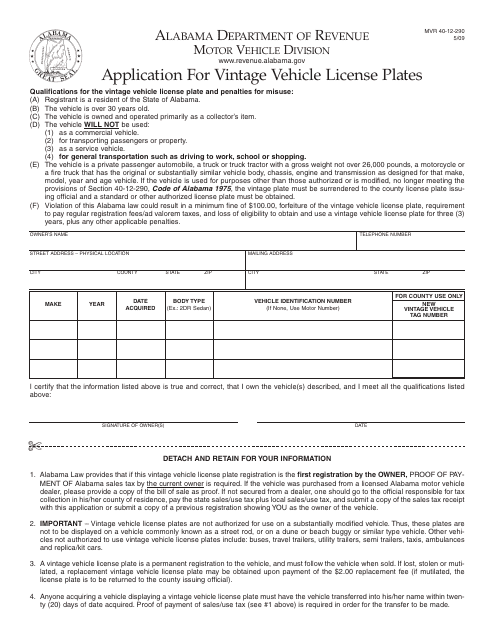 Form MVR40-12-290 Printable Pdf
