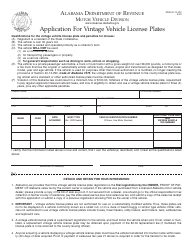Form MVR40-12-290 Application for Vintage Vehicle License Plates - Alabama