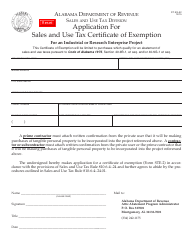 Document preview: Form ST: EX-A2 Application for Sales and Use Tax Certificate of Exemption for an Industrial or Research Enterprise Project - Alabama