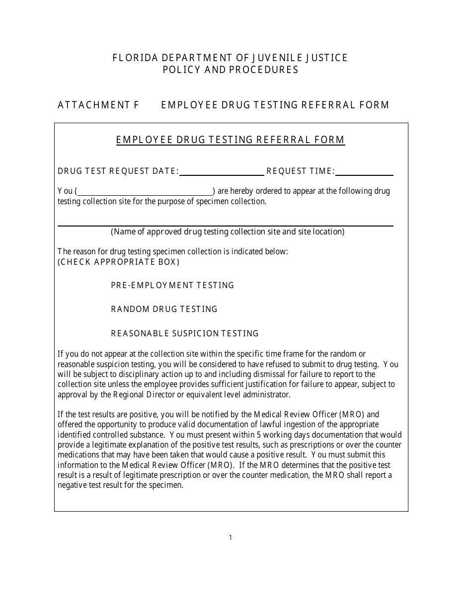 Florida Employee Drug Testing Referral Form Fill Out, Sign Online and