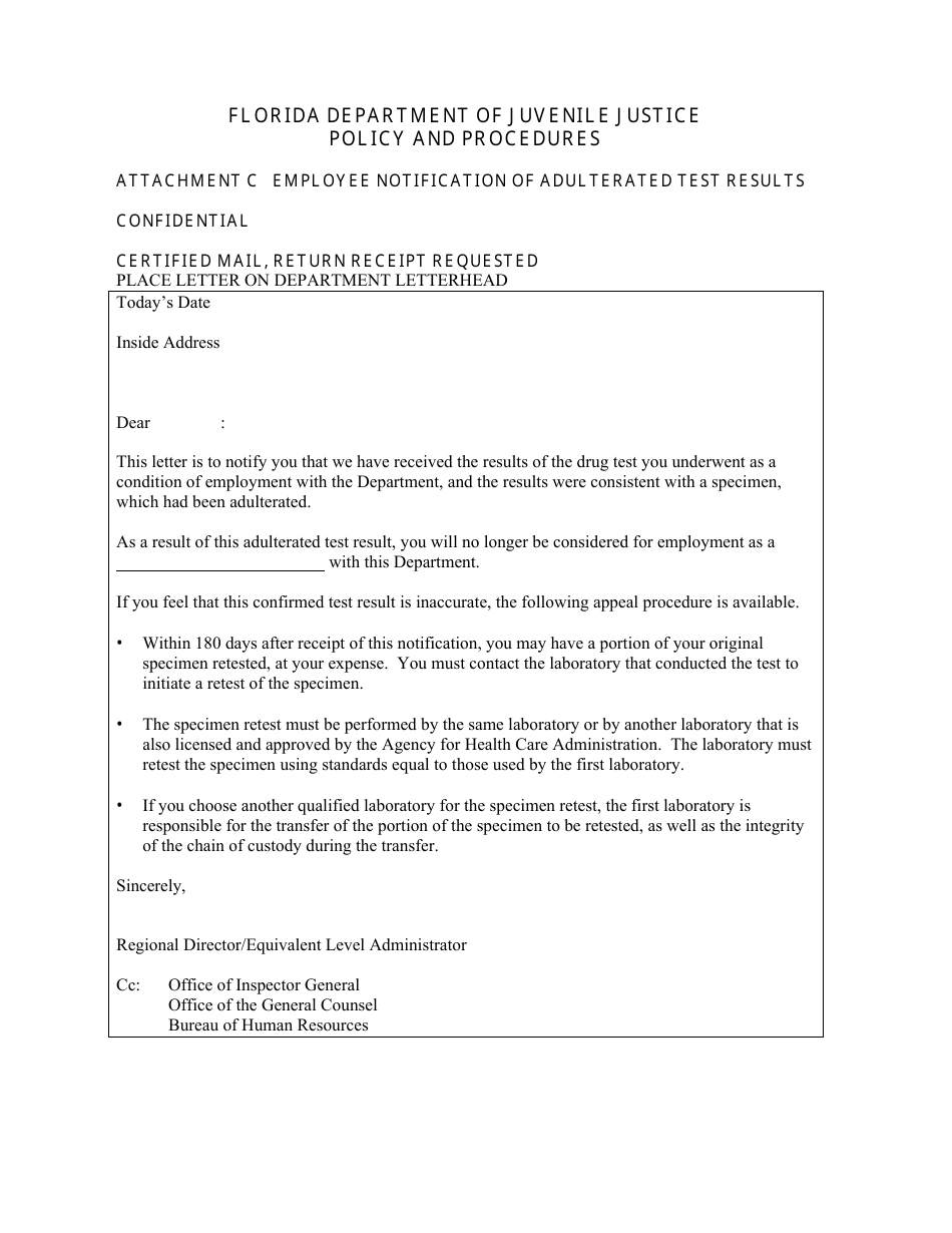 Attachment C Employee Notification of Adulterated Test Results - Florida, Page 1