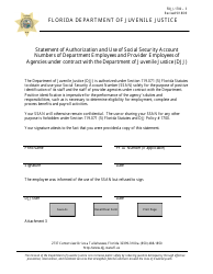 Document preview: Attachment 3 Statement of Authorization and Use of Social Security Account Numbers of Department Employees and Provider Employees of Agencies Under Contract With the Department of Juvenile Justice (DJJ) - Florida