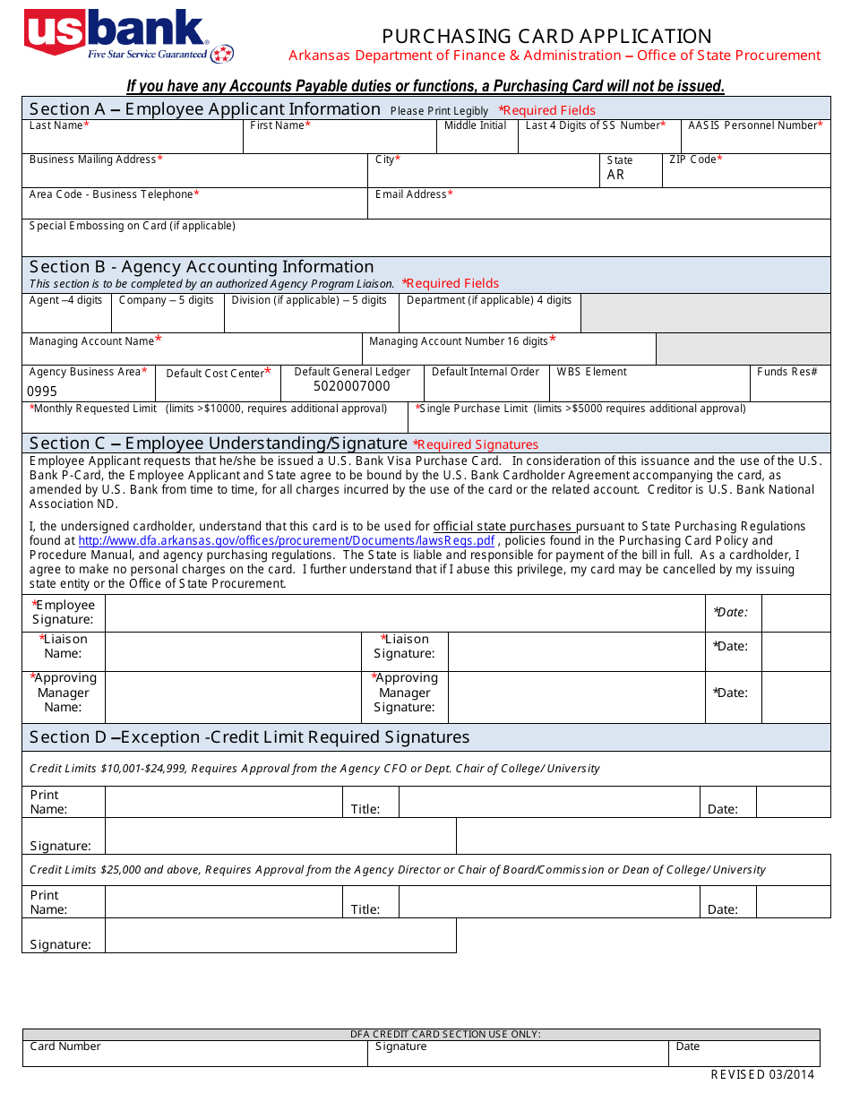 Arkansas Purchasing Card Application Form - Fill Out, Sign Online and ...