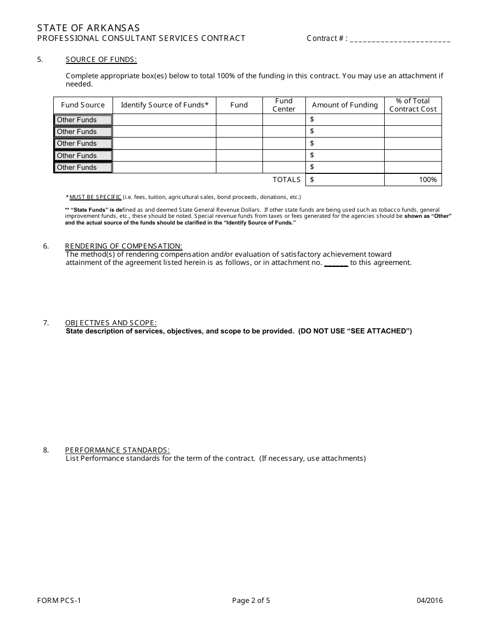 Form PCS-1 Professional Consultant Services Contract - Arkansas, Page 2
