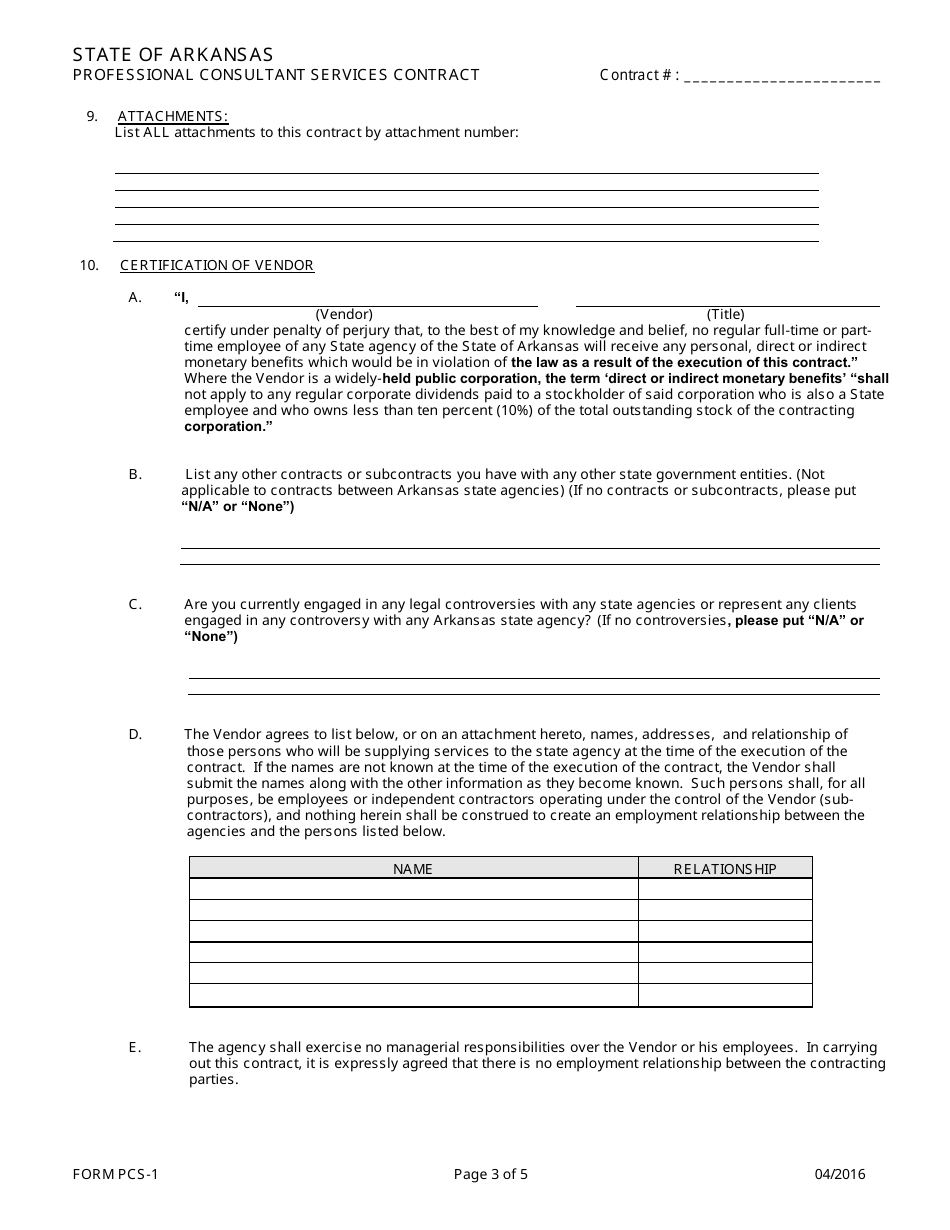 Form PCS-1 Professional Consultant Services Contract - Arkansas, Page 3