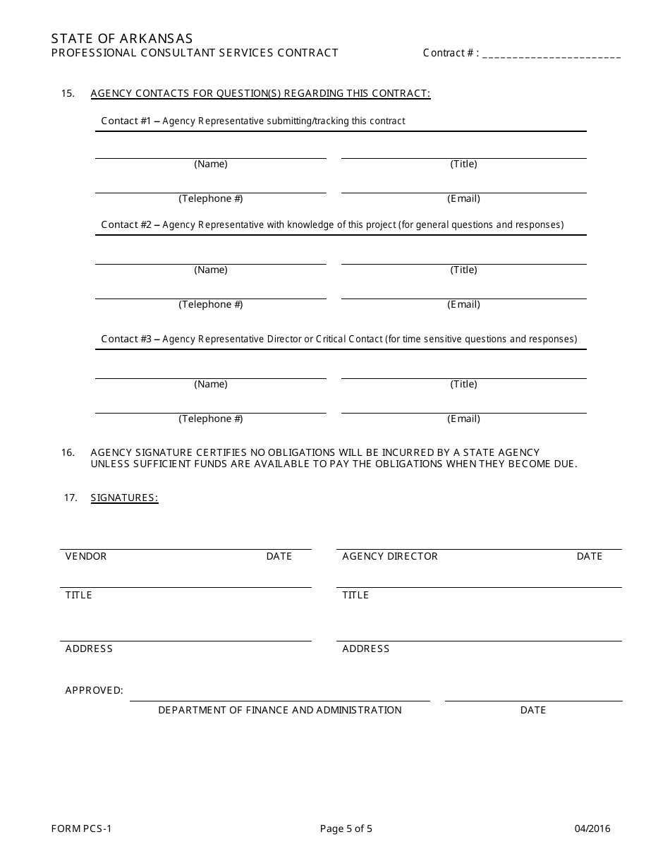 Form PCS-1 Professional Consultant Services Contract - Arkansas, Page 5