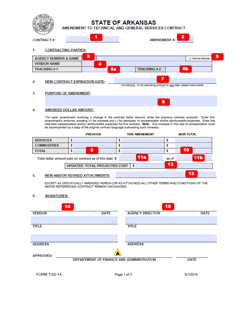 Instructions for Form TGS-1A Amendment to Technical and General Services Contract - Arkansas, Page 3