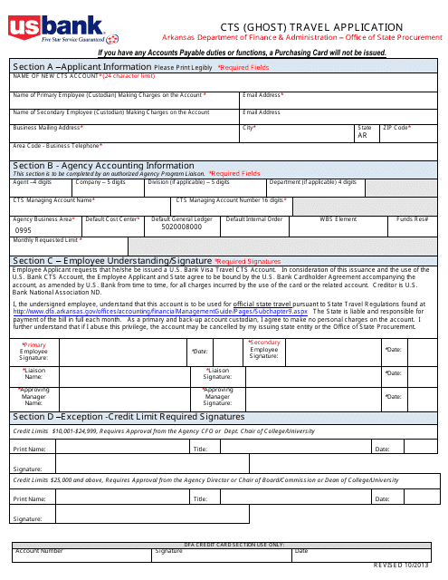 Cts (Ghost) Travel Application Form - Arkansas