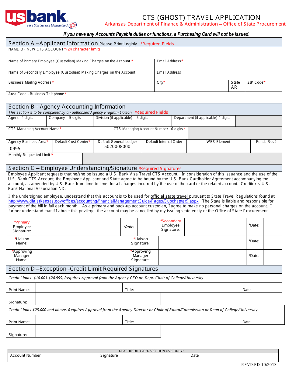 Cts (Ghost) Travel Application Form - Arkansas, Page 1