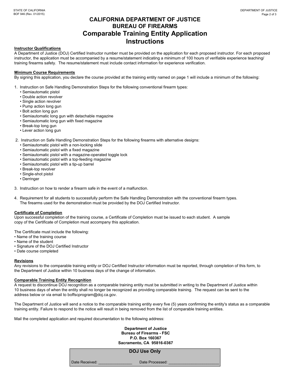 Form BOF946 Comparable Training Entity Application - California, Page 2