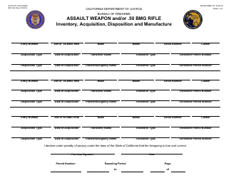 Form BOF042 Assault Weapon and/or .50 Bmg Rifle Inventory, Acquisition, Disposition and Manufacture - California