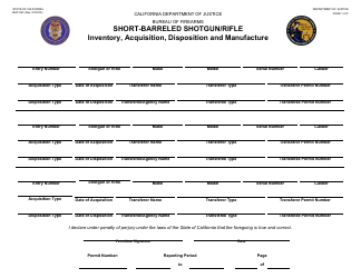 Form BOF043 Short-Barreled Shotgun/Rifle Inventory, Acquisition, Disposition and Manufacture - California