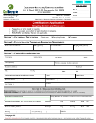 Form CalRecycle770 Certification Application for Recycling Centers and Processors - California