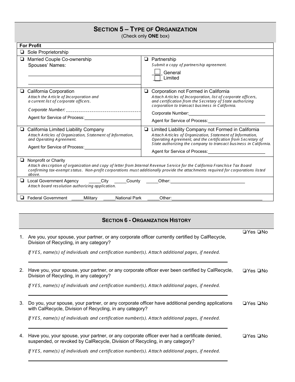 Form CalRecycle770 Certification Application for Recycling Centers and Processors - California, Page 2