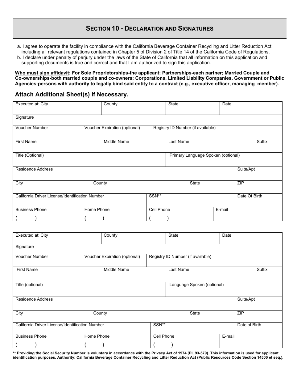 Form CalRecycle770 Certification Application for Recycling Centers and Processors - California, Page 5
