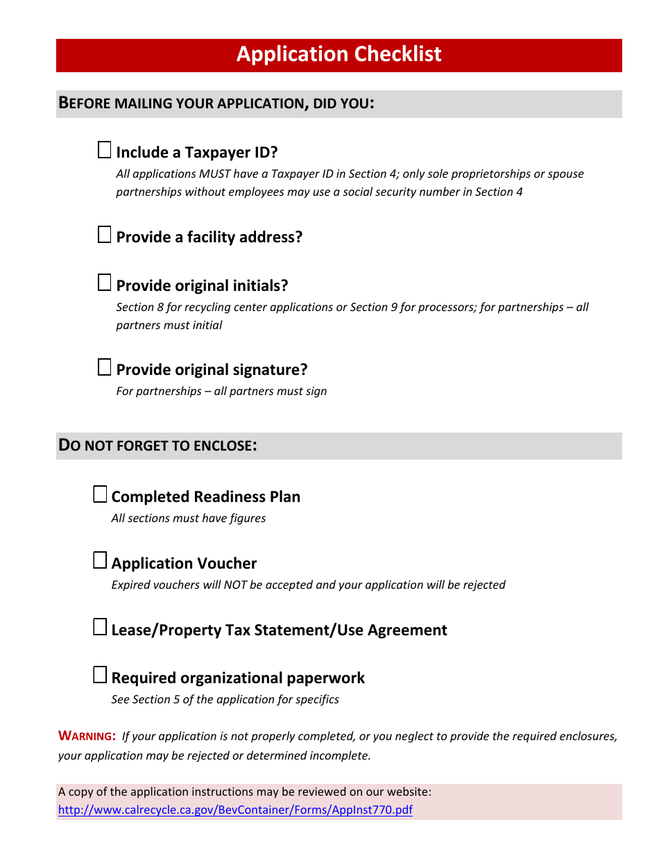 Form CalRecycle770 Certification Application for Recycling Centers and Processors - California, Page 6