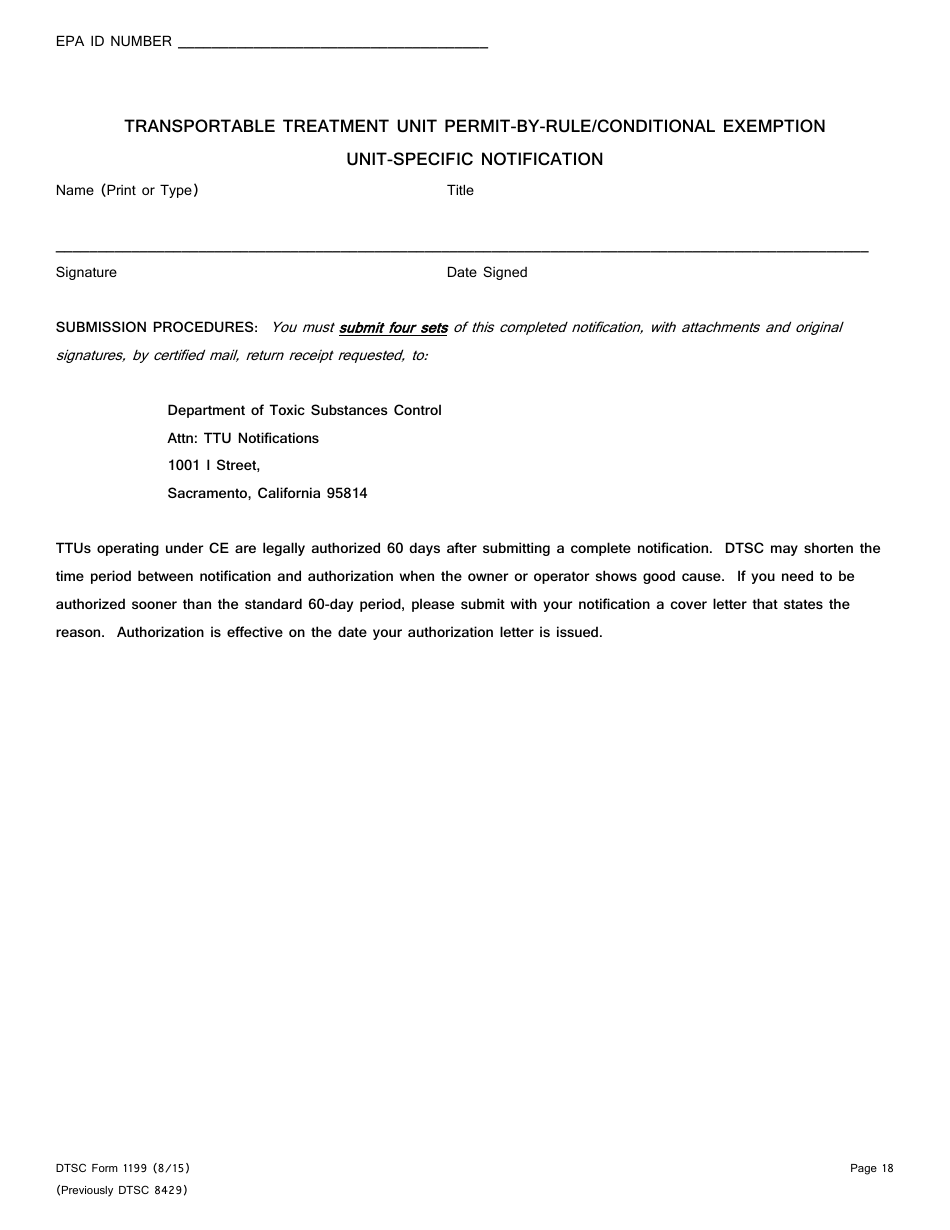 DTSC Form 1199 Transportable Treatment Unit Permit-By-Rule / Conditional Exemption Unit-Specific Notification - California, Page 18