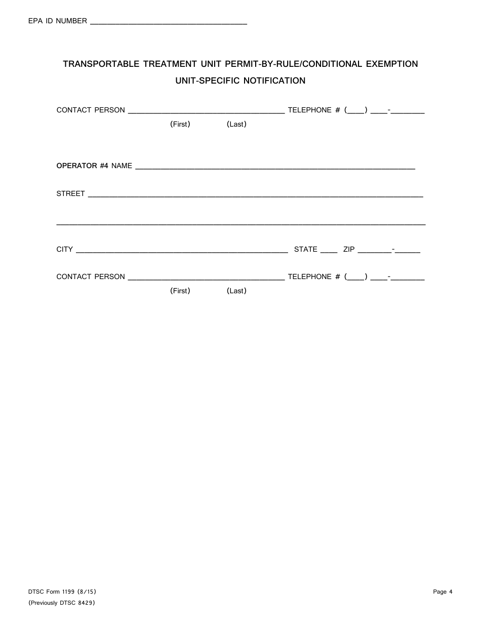 DTSC Form 1199 Transportable Treatment Unit Permit-By-Rule / Conditional Exemption Unit-Specific Notification - California, Page 4