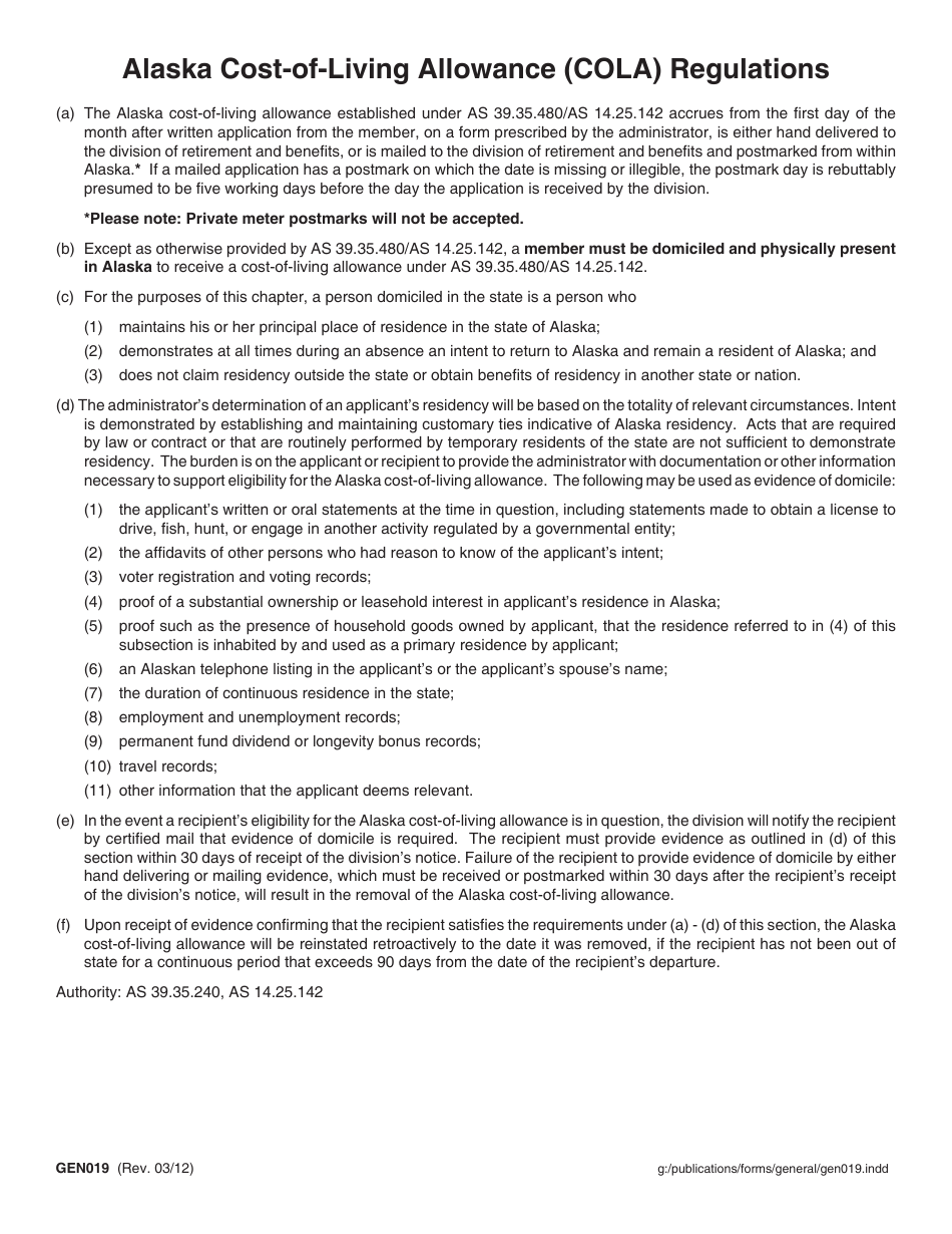 Form GEN019 Fill Out, Sign Online and Download Fillable PDF, Alaska