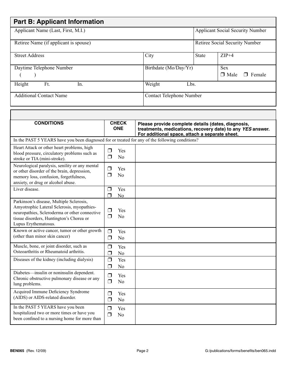 Form BEN065 Long-Term Care Health Quesionnaire - Alaska, Page 2