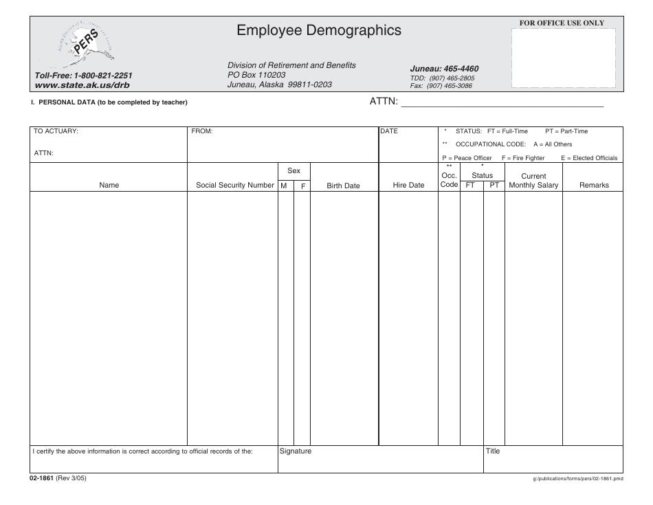 Form 02-1861 Employee Demographics - Alaska, Page 1