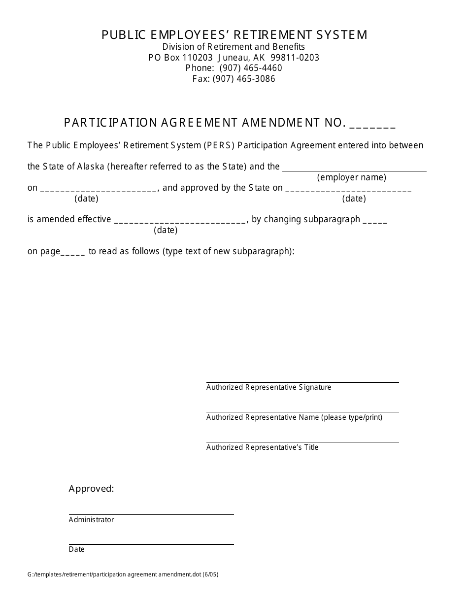 Participation Agreement Amendment Form - Alaska, Page 1