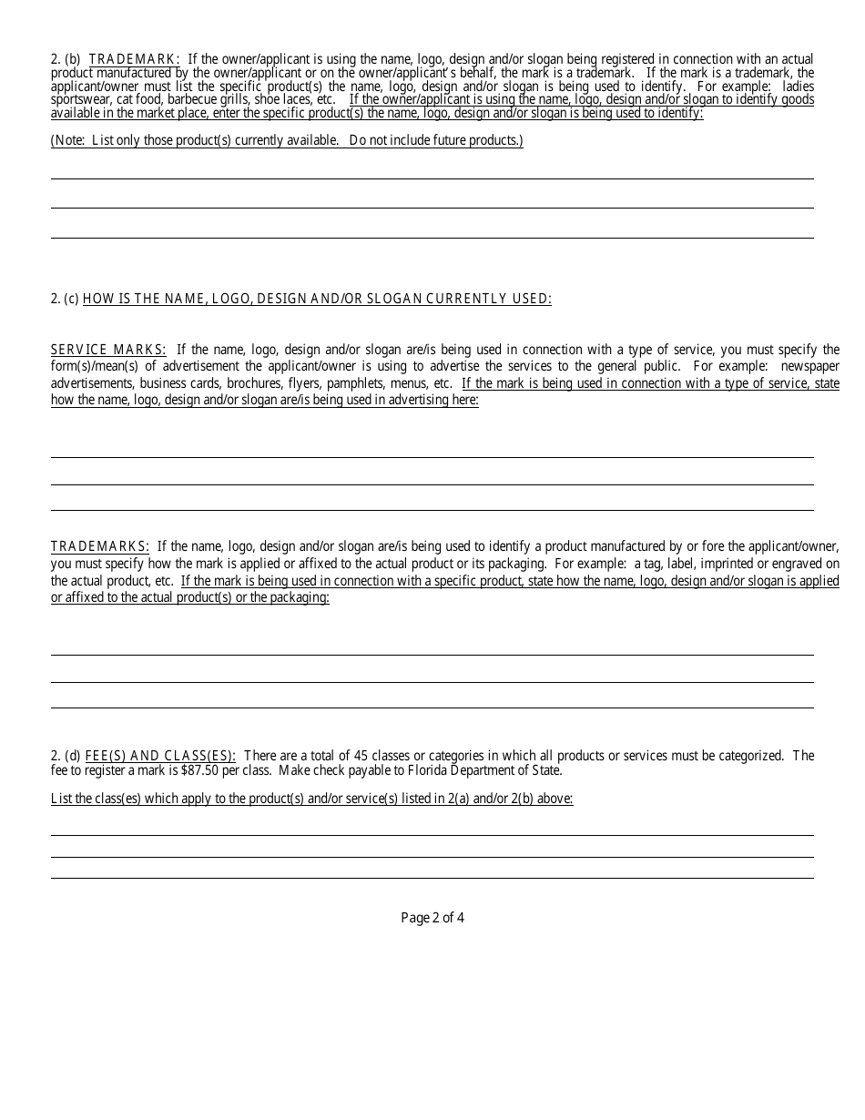 Form CR2E014 Application for the Registration of a Trademark or Service Mark - Florida, Page 8