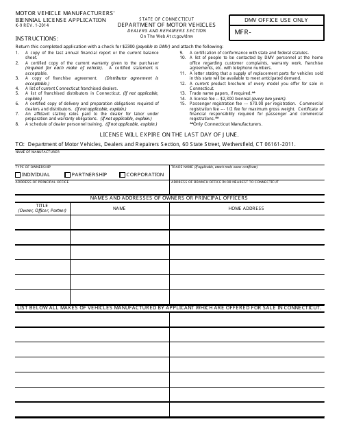 Form K 9 Download Fillable PDF Or Fill Online Motor Vehicle 