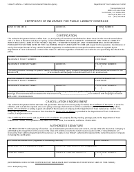 DTSC Form 8038 Certificate of Insurance for Public Liability Coverage - California
