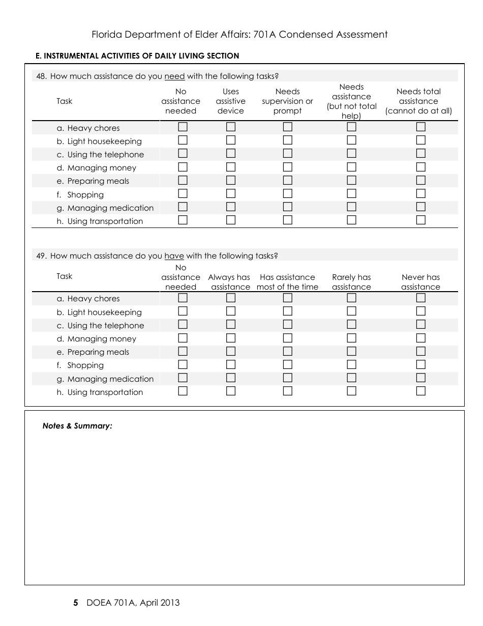 Form 701A Condensed Assessment - Florida, Page 5