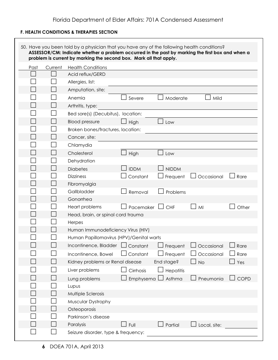 Form 701A Condensed Assessment - Florida, Page 6