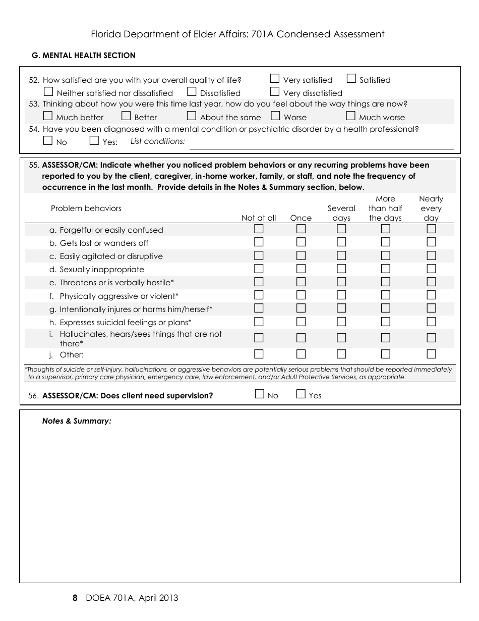 Form 701A Condensed Assessment - Florida, Page 8