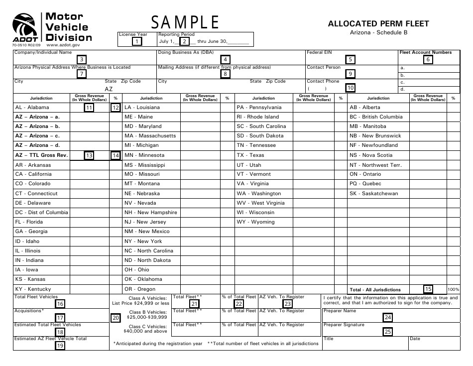 Instructions for Schedule B Allocated Perm Fleet - Arizona, Page 4