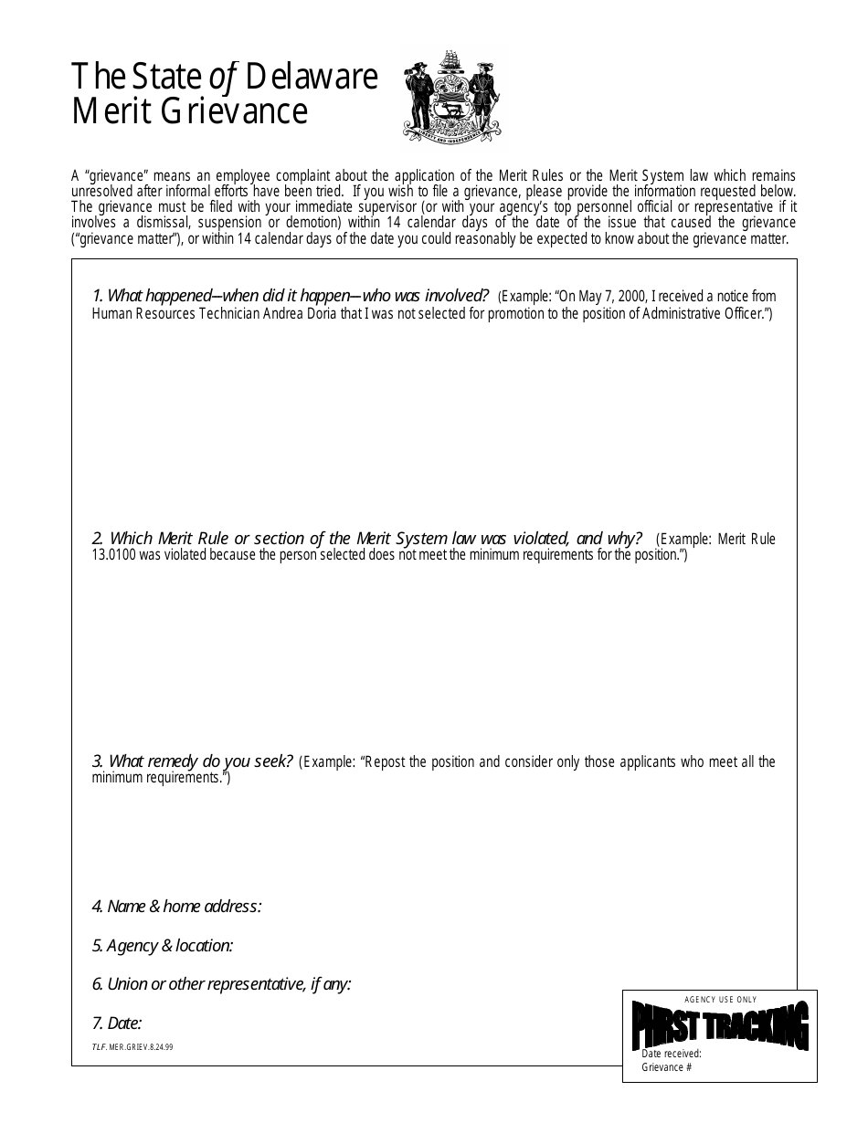 Merit Grievance Form - Delaware, Page 1
