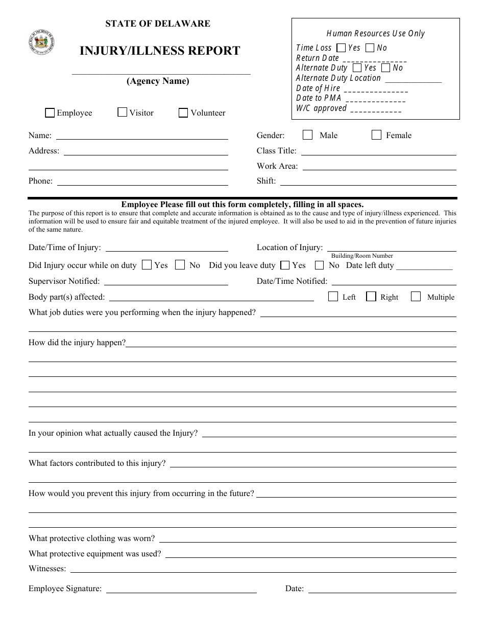 Delaware Injury/Illness Report Form - Fill Out, Sign Online and ...